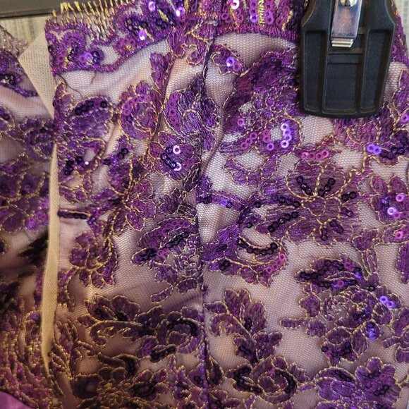 NWT Roberta Off the Shoulder Floral Lace Rhinestone Satin Party Mini Dress Small - Picture 5 of 12